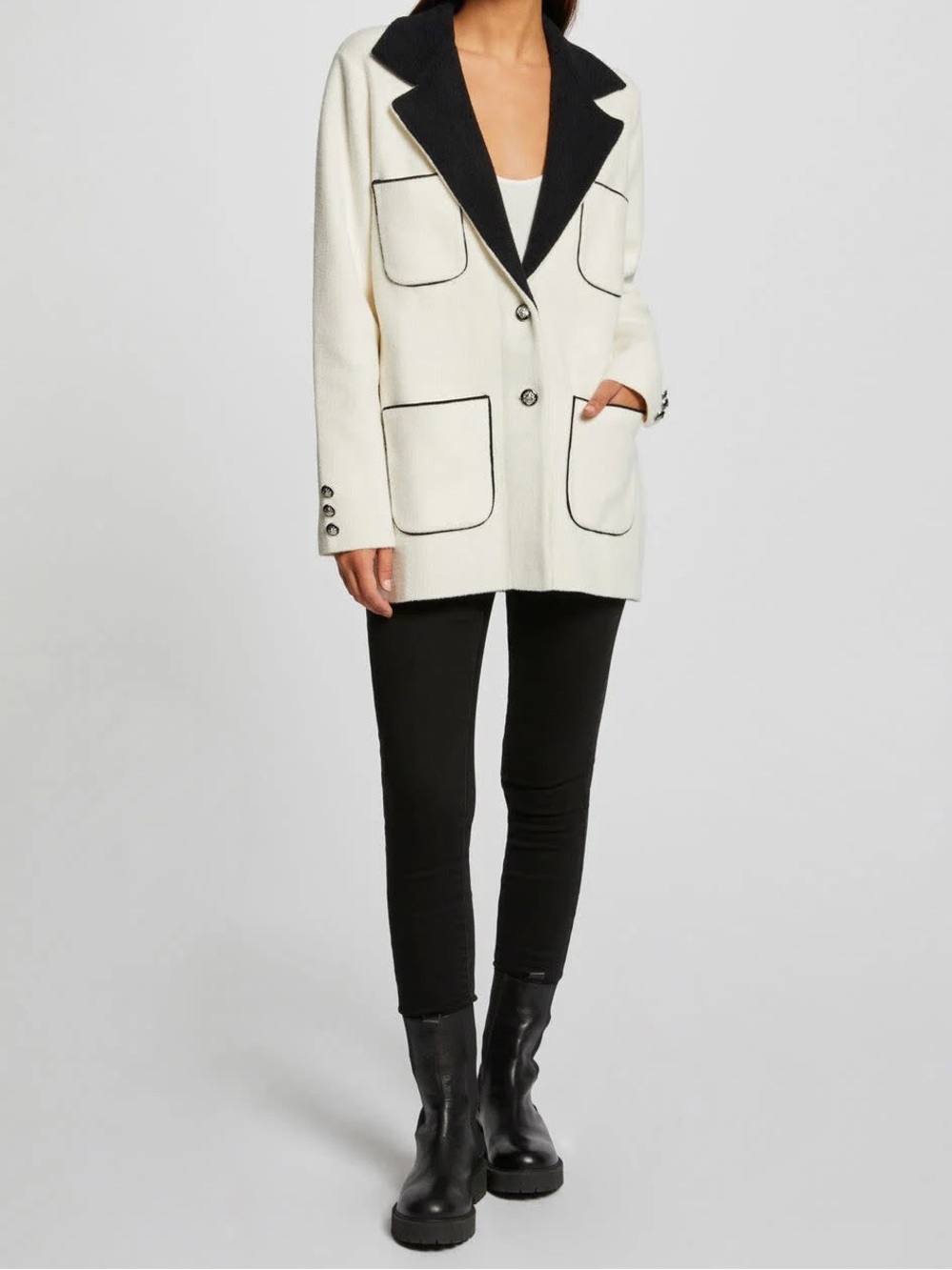22P COTTON AND SILK TWEED JACKET BLACK / WHITE